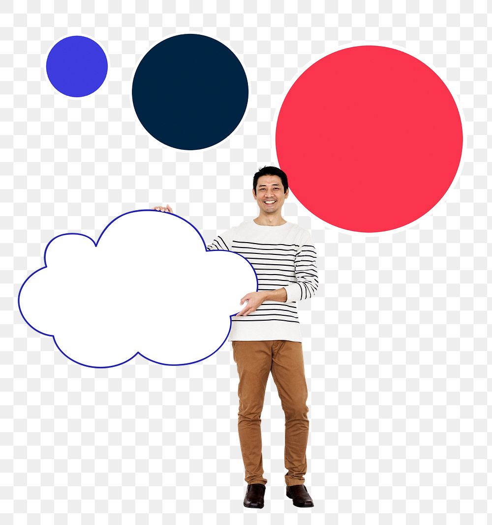 Png Guy holding blank cloud, transparent background