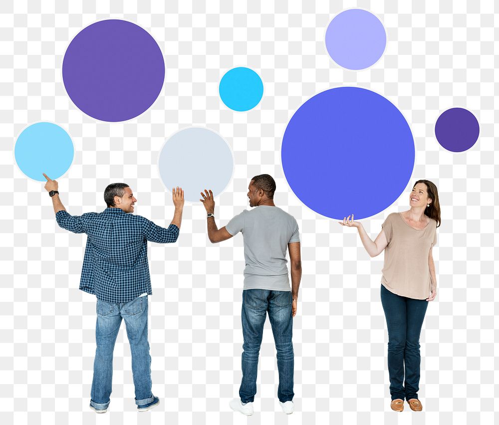 Png Group of diverse people holding circles, transparent background