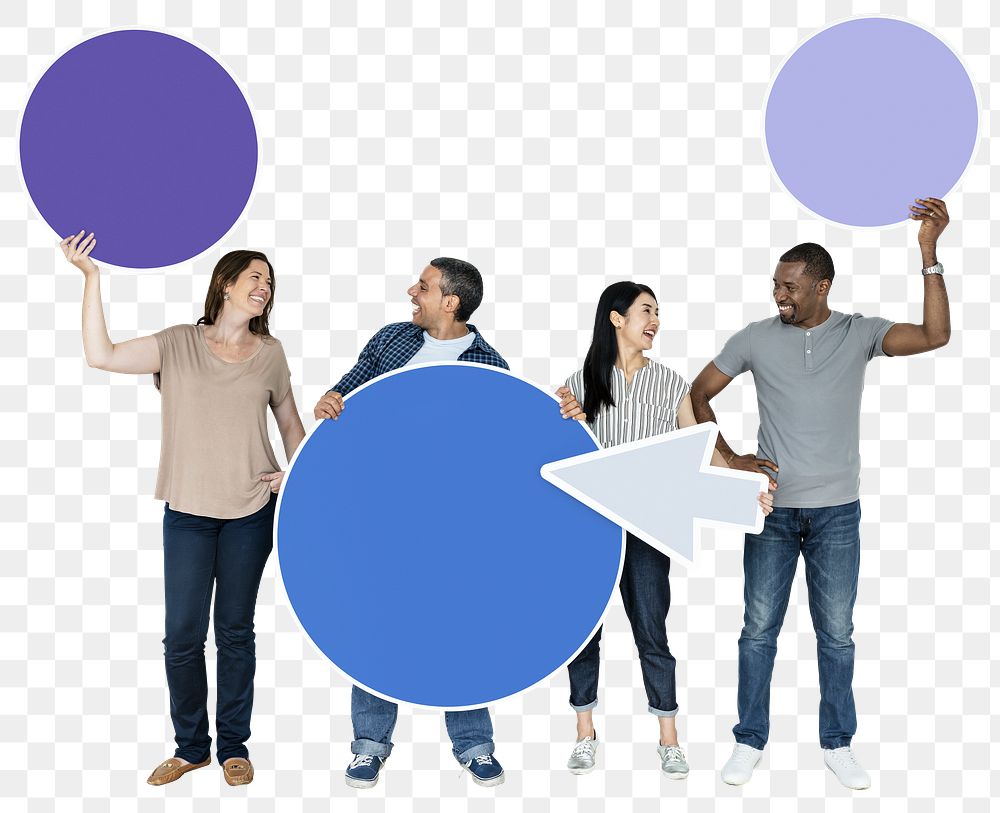Png Group of diverse people holding circles, transparent background