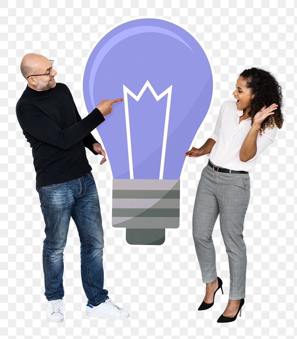 Png Creative people with light bulb symbol, transparent background