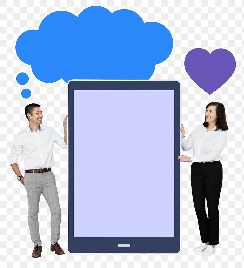 Png Couple with blank phone, transparent background