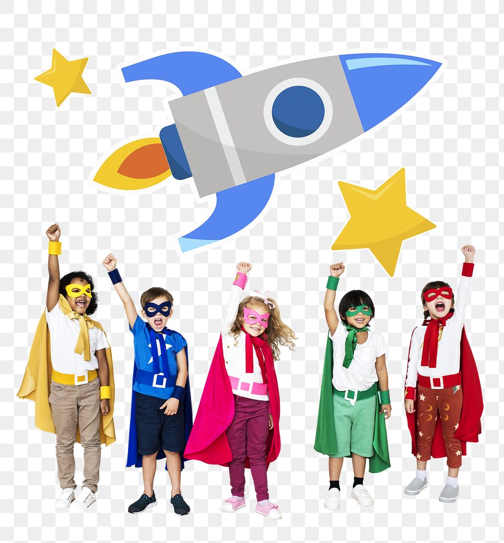 Png superheroes with a rocket icon, transparent background