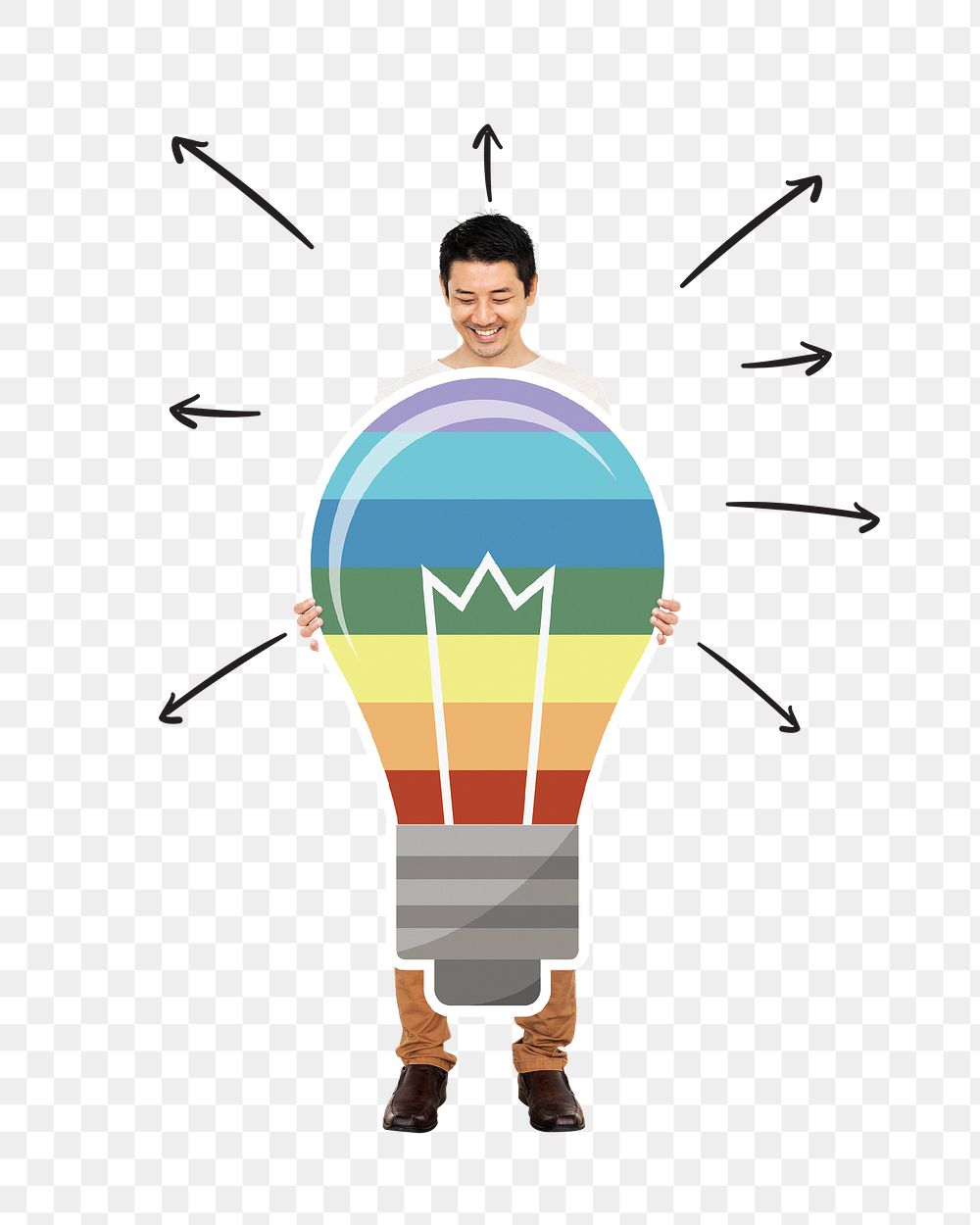 Rainbow light bulb png element, transparent background