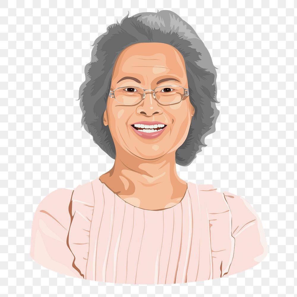 Senior Asian woman png illustration, transparent background