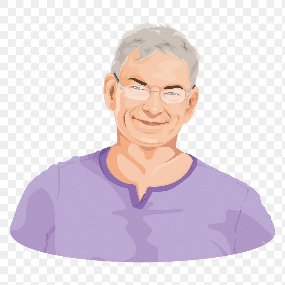 Senior man png smiling character illustration,  transparent background