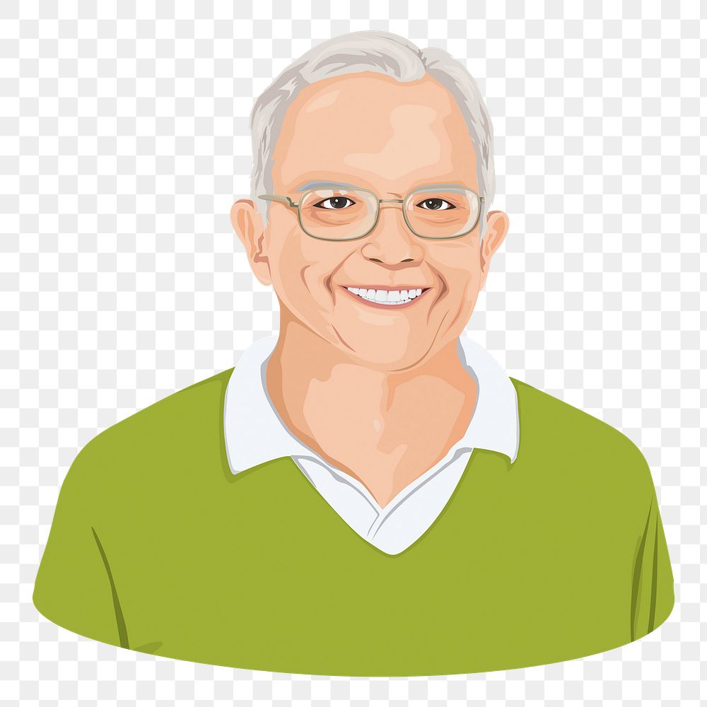Senior man png smiling character illustration, transparent background