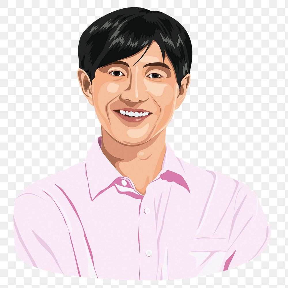 Smiling Asian man png character illustration, transparent background