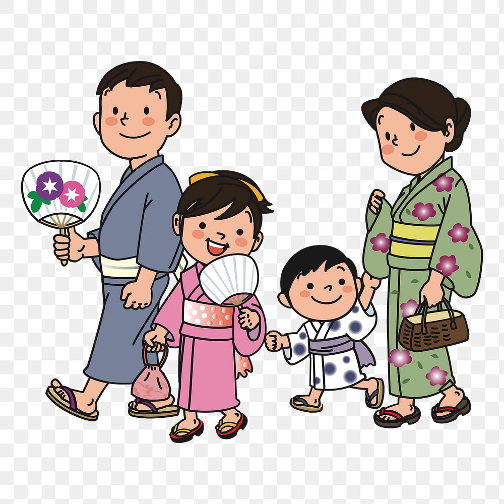 Japanese family  png clipart illustration, transparent background. Free public domain CC0 image.