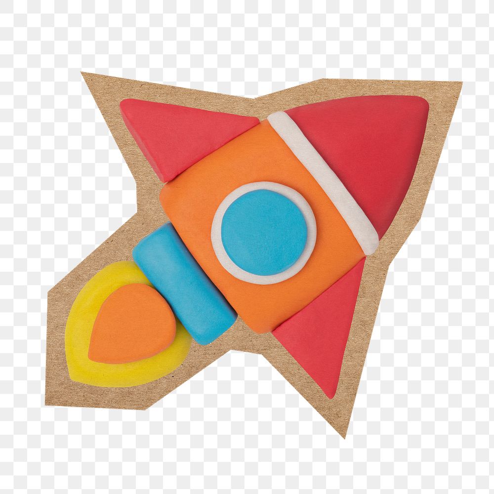 Rocket clay icon png, cut out paper element, transparent background