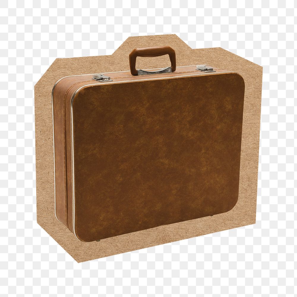 Vintage brown suitcase png, cut out paper element, transparent background