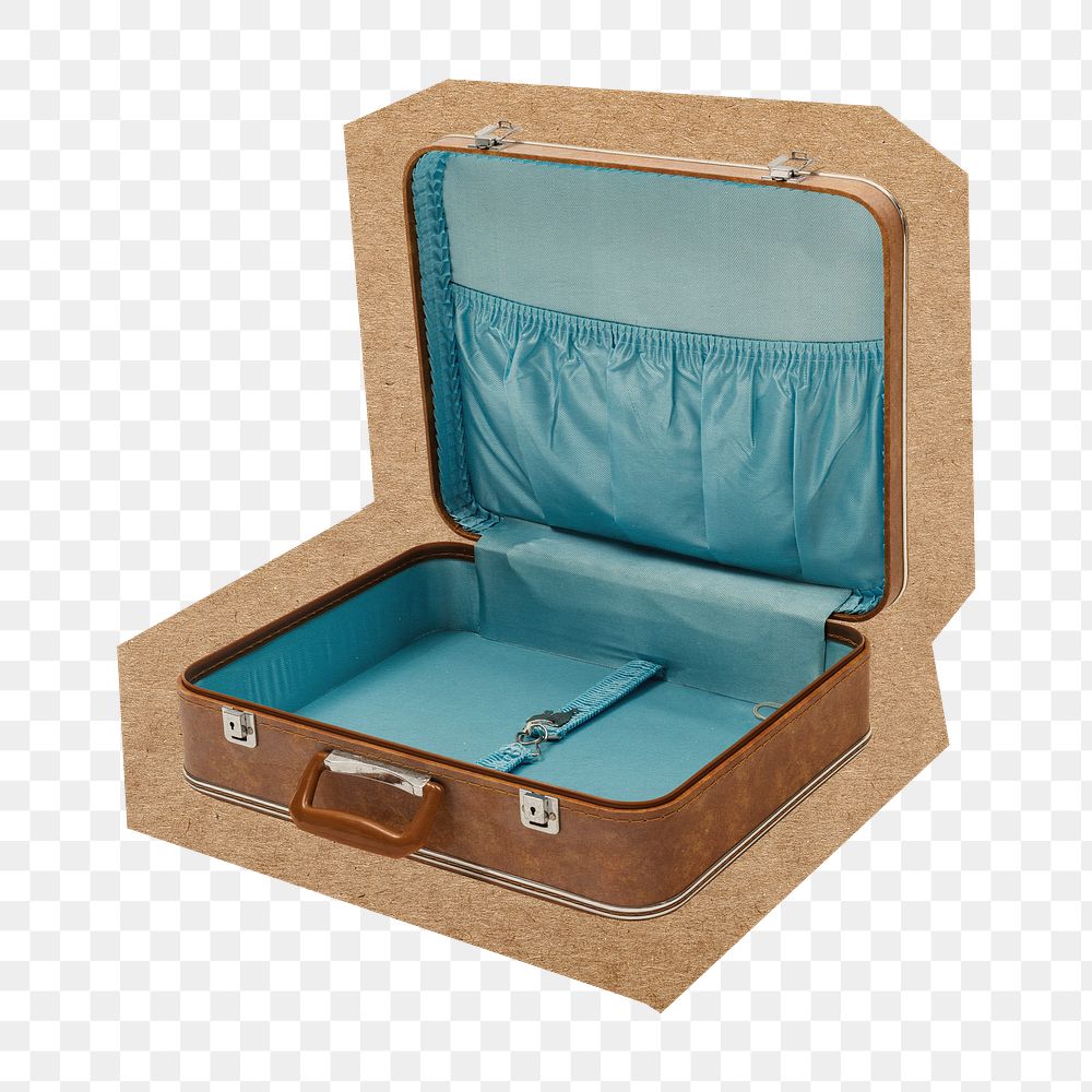 Open vintage suitcase png, cut out paper element, transparent background