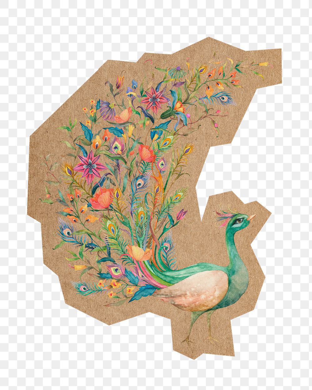 Peacock png, cut out paper element, transparent background