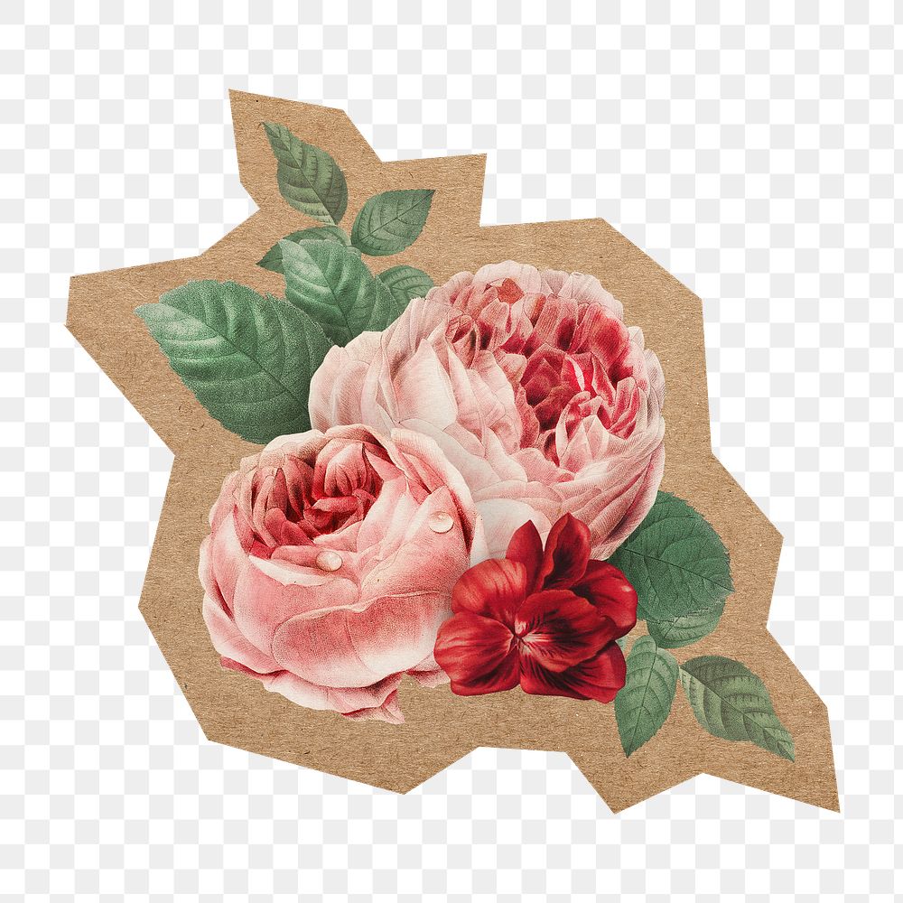 Vintage flower illustration png, cut out paper element, transparent background