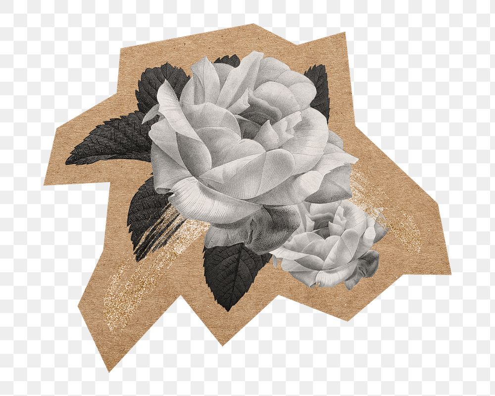 Gray rose png, cut out paper element, transparent background