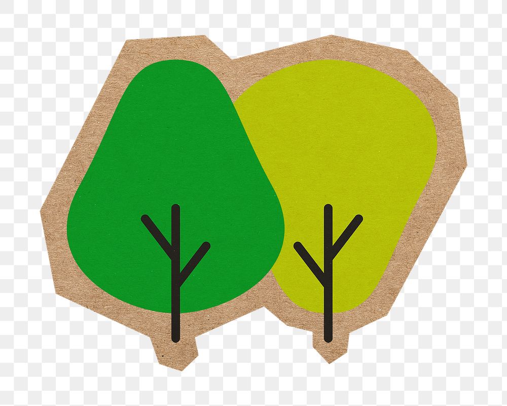 Green trees png, cut out paper element, transparent background