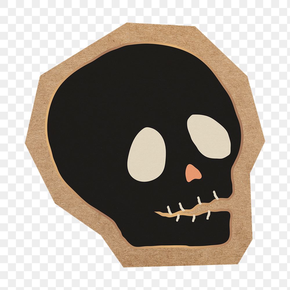 Skull icon png, cut out paper element, transparent background