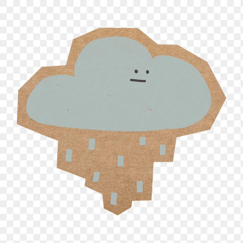 Rainy cloud png, cut out paper element, transparent background