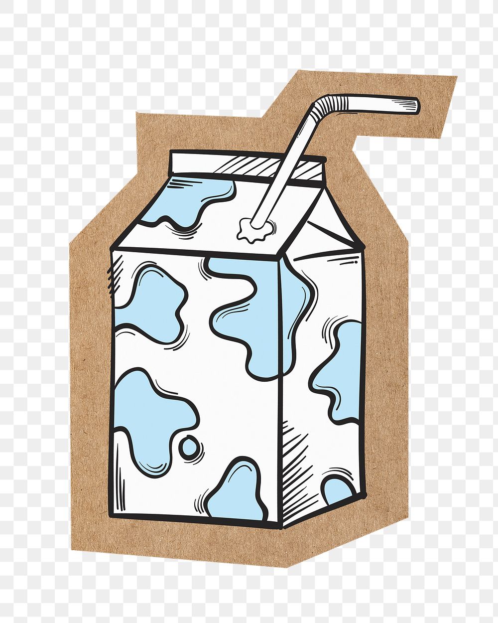Milk box cartoon png, cut out paper element, transparent background