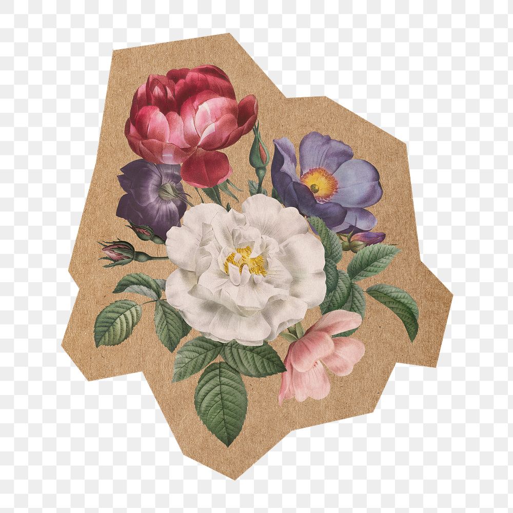 Hand drawn roses png, cut out paper element, transparent background