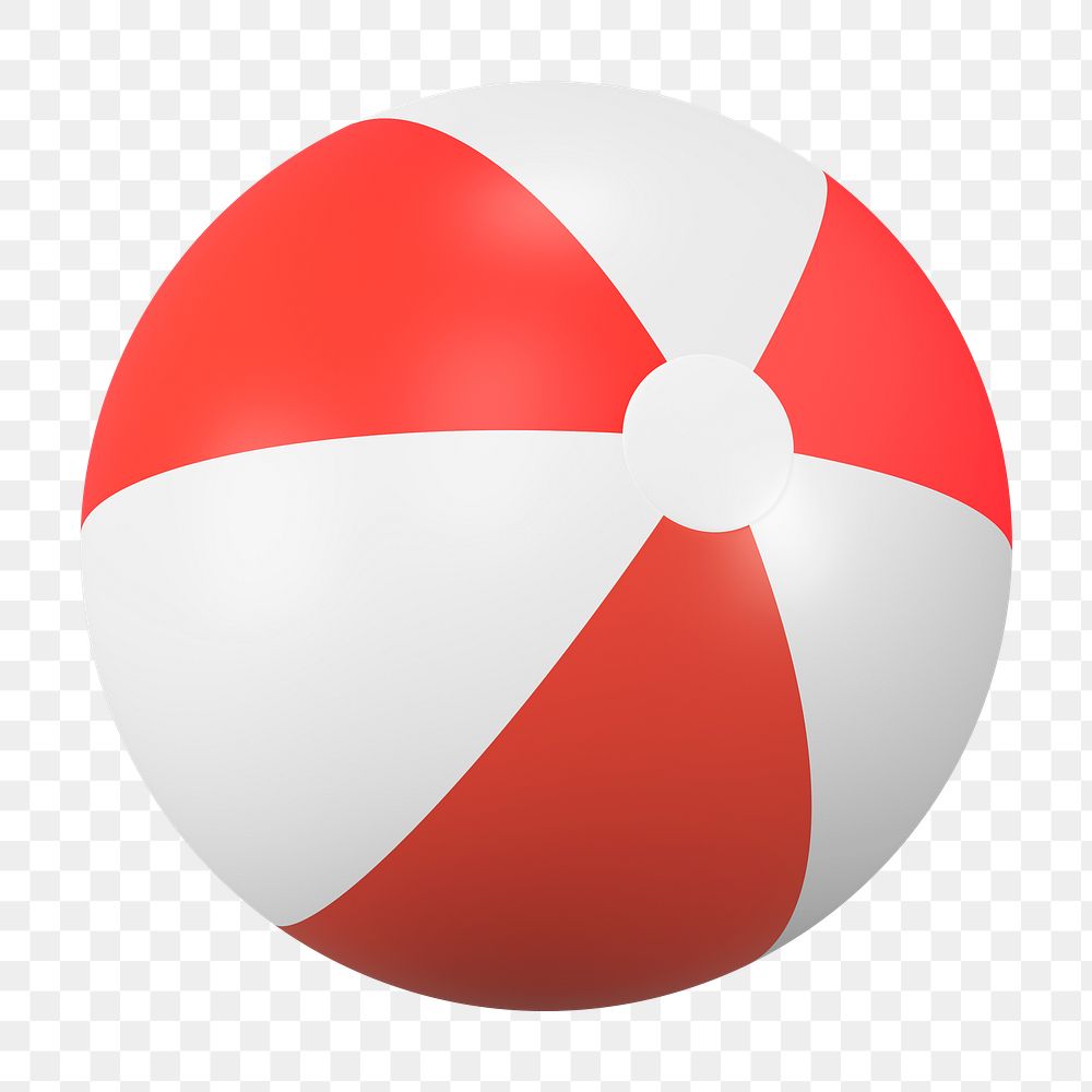 Png red beach ball sticker, 3D rendering, transparent background