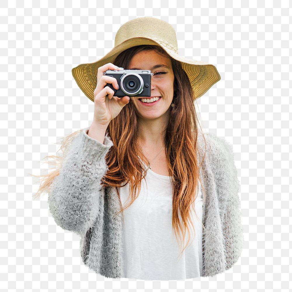 PNG woman with camera, collage element, transparent background