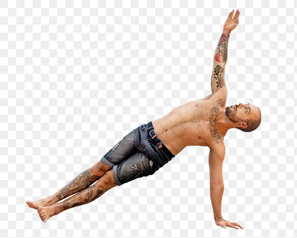 PNG Man doing yoga, collage element, transparent background