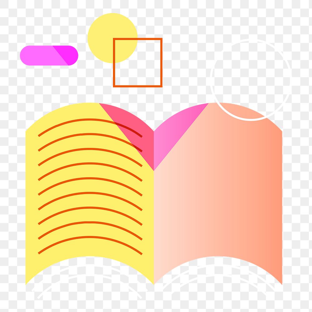 Png colorful opened book design element, transparent background