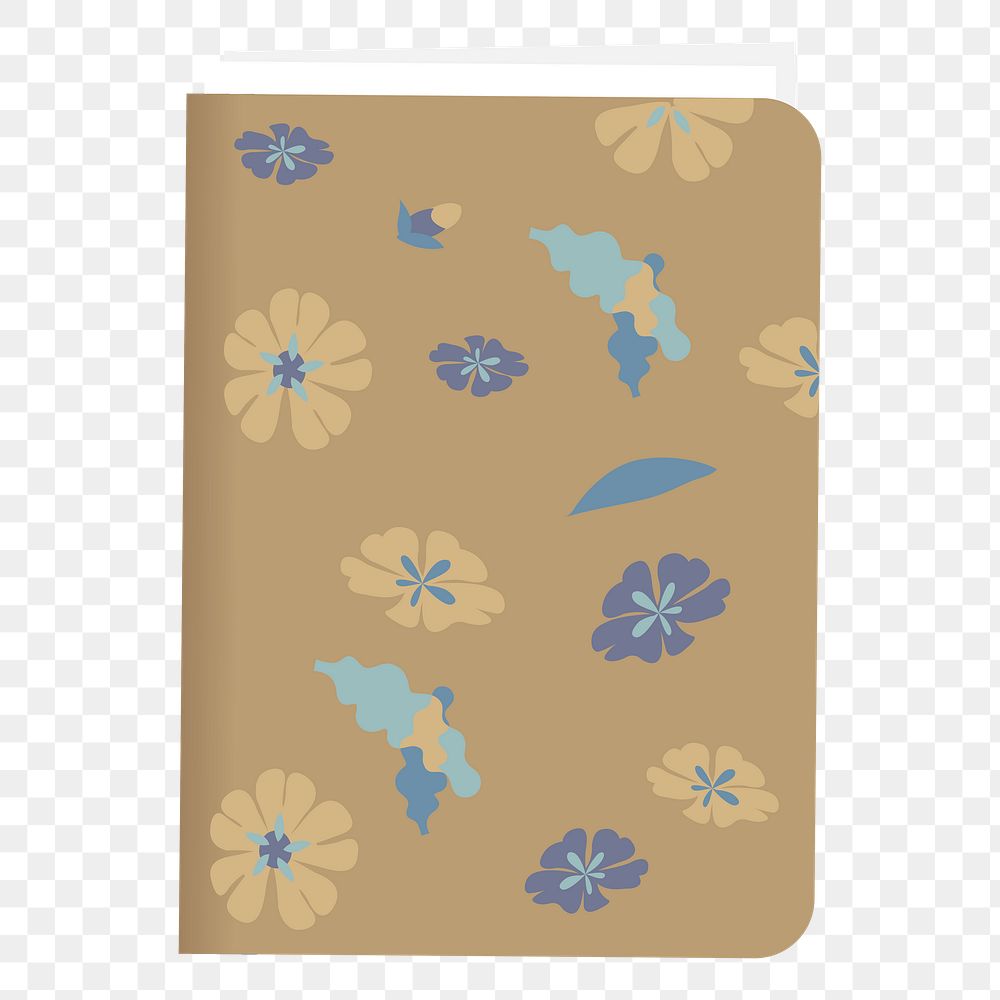 Png floral notebook element, transparent background