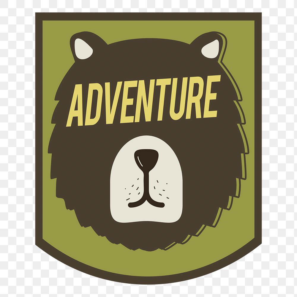 Png Bear Adventure Badge sticker, transparent background