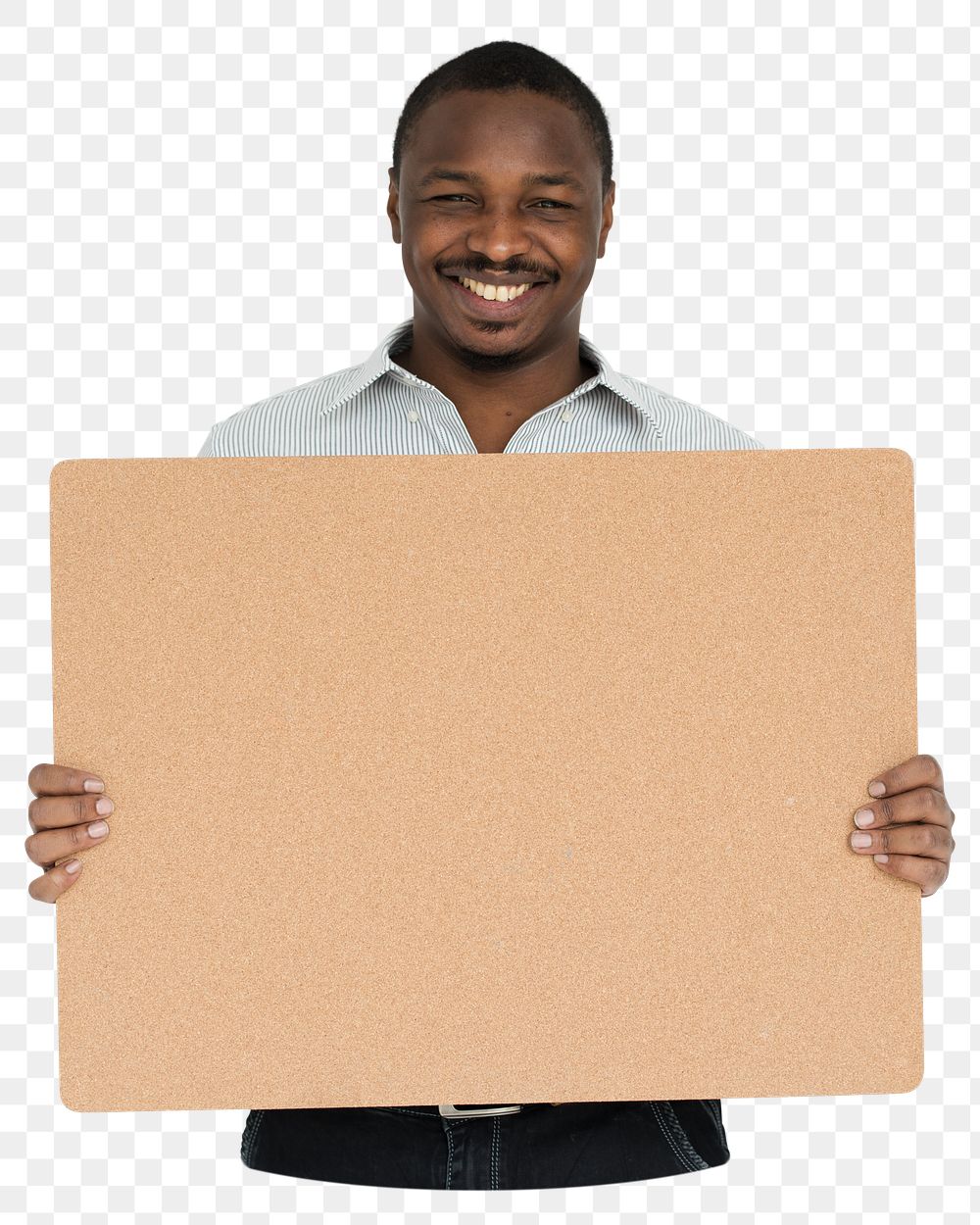 Man holding blank sign png element, transparent background