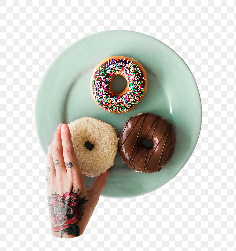 Hand holding png donut transparent background