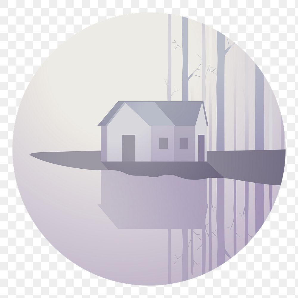  Png house in forest round badge, transparent background
