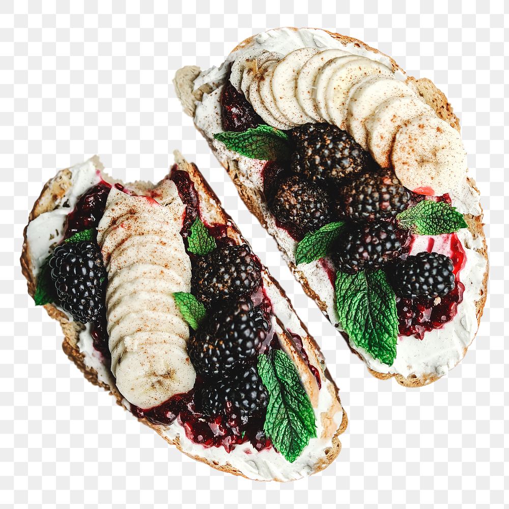 PNG blackberry jam toast, collage element, transparent background