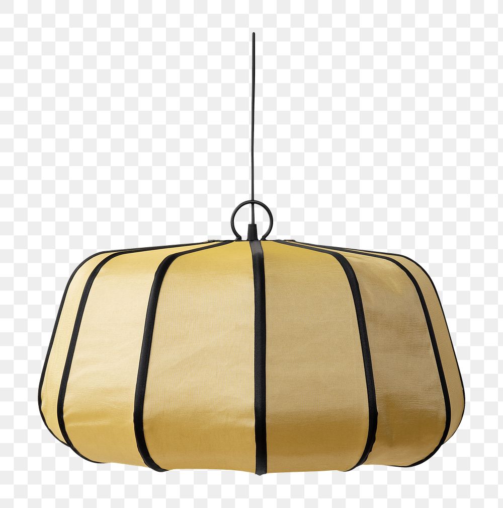 Gold fabric pendant png light fixture,  transparent background