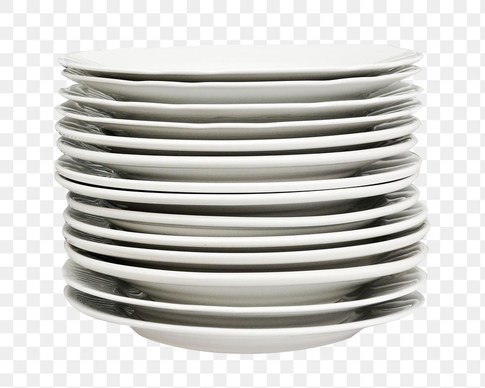 PNG  stacked white dishes  , collage element, transparent background