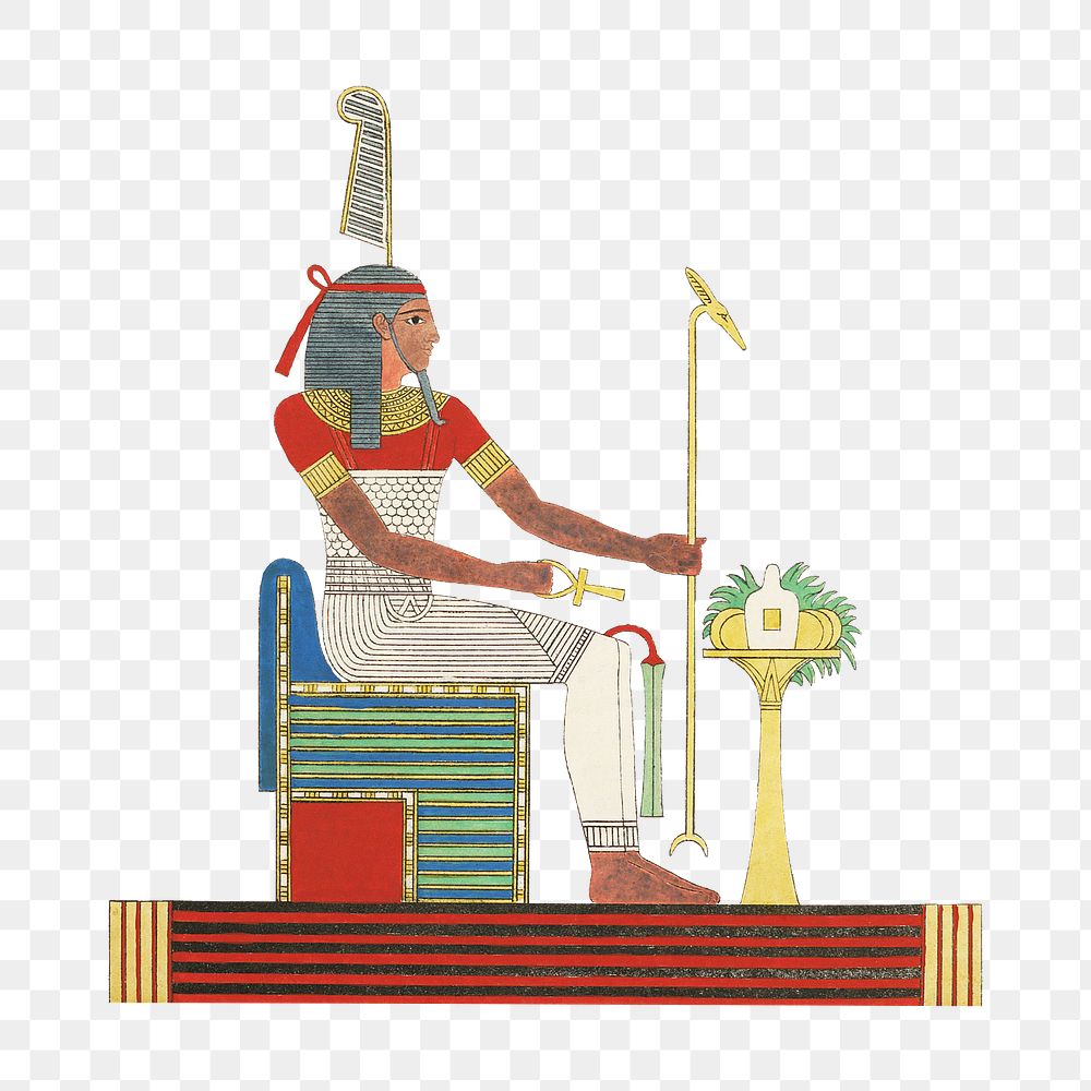 Egypt god png vintage illustration, human drawing on transparent background