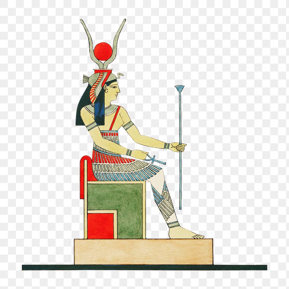 PNG Egyptian god Hathor vintage illustration, transparent background. Remixed by rawpixel. 