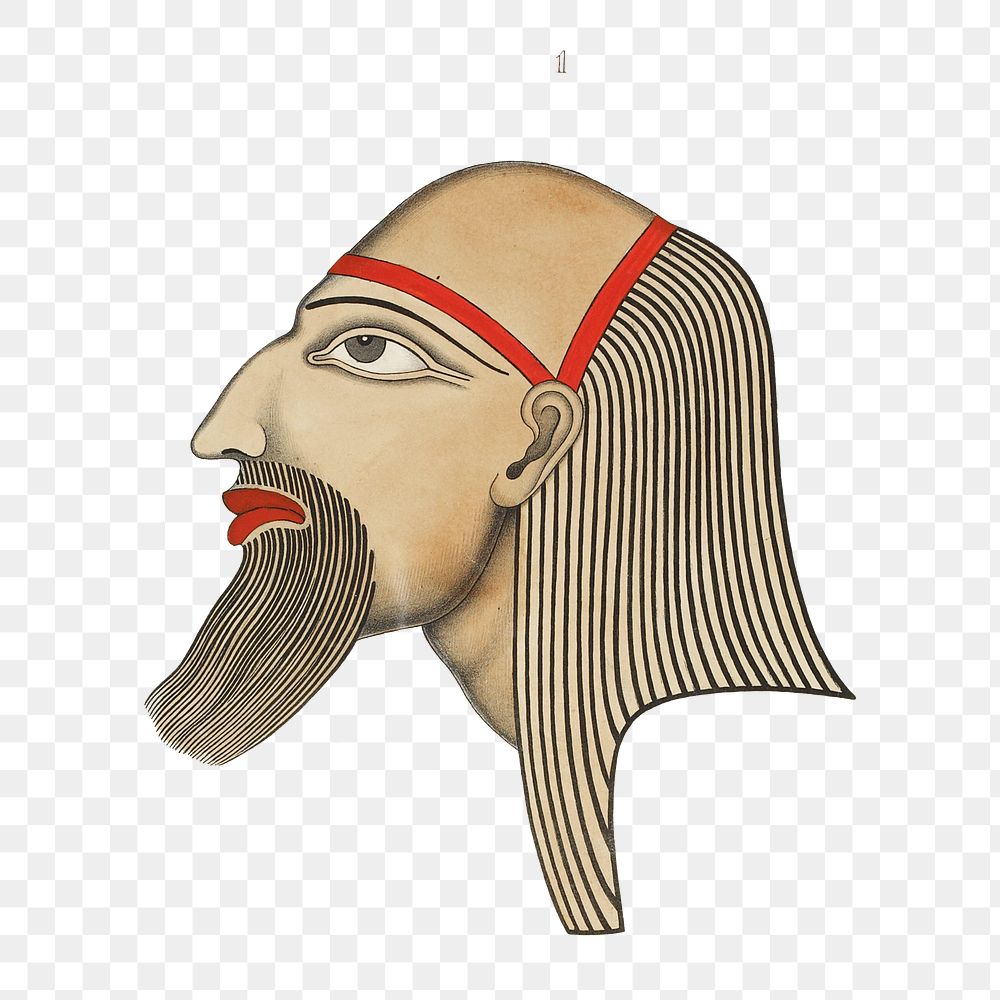 Human png vintage illustration, ancient Egypt man head on transparent background