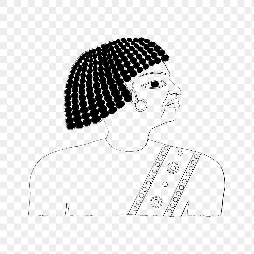 Black and white png vintage illustration line art, Egypt design on transparent background