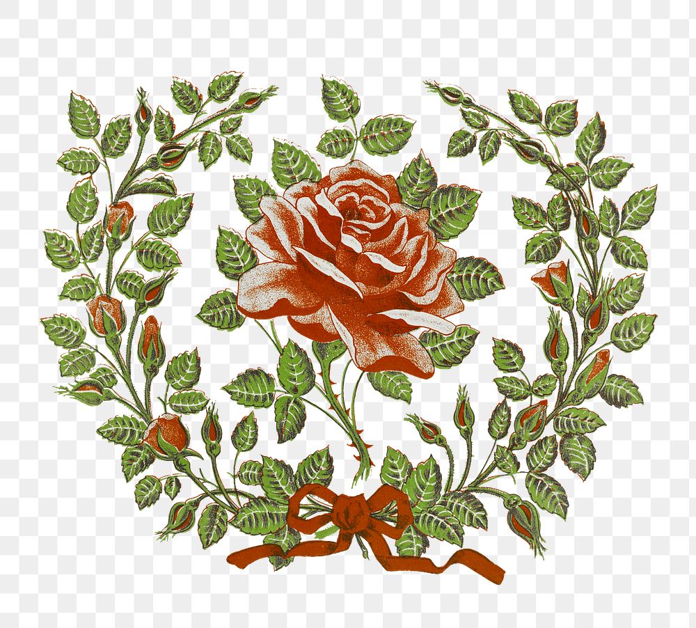 Rose wreath png vintage sticker, transparent background
