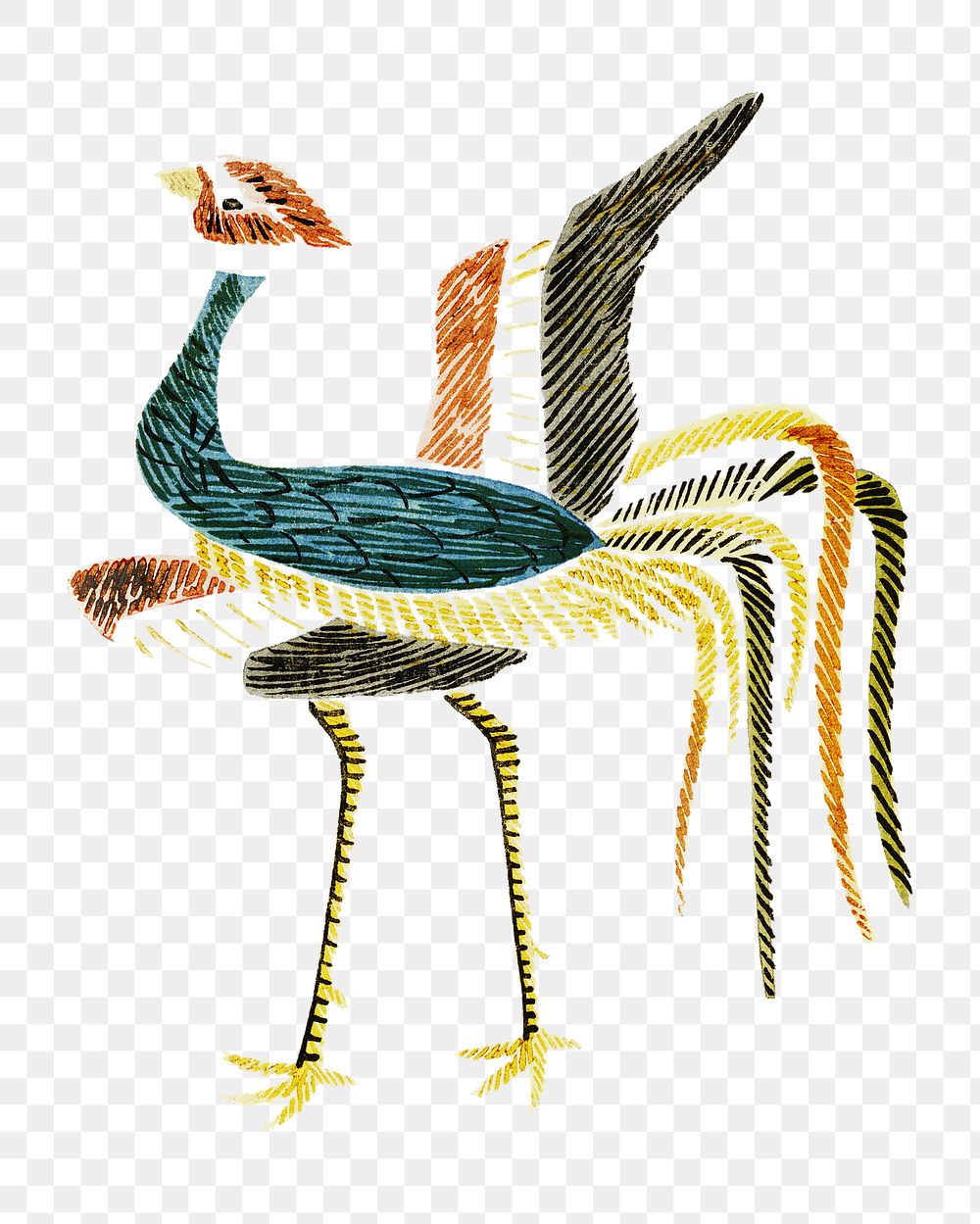 Japanese crane png vintage illustration, transparent background