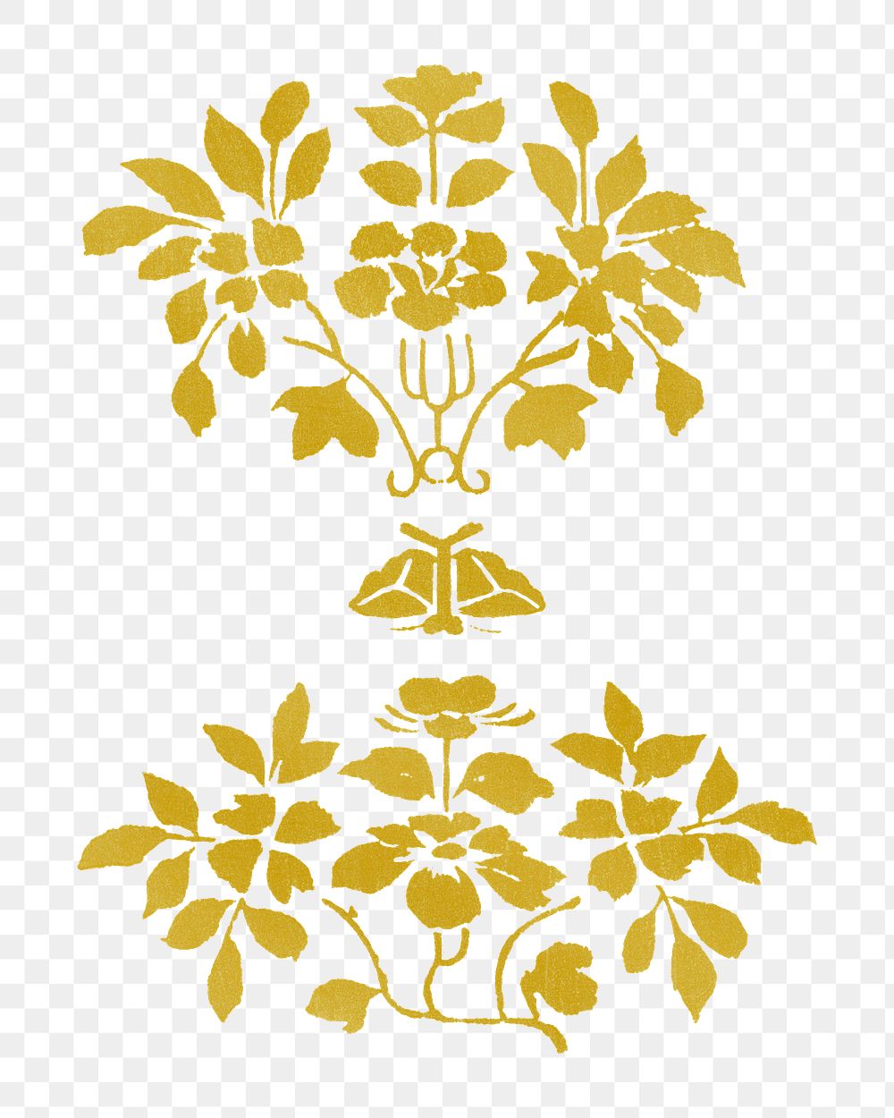 Gold flower png vintage illustration, transparent background