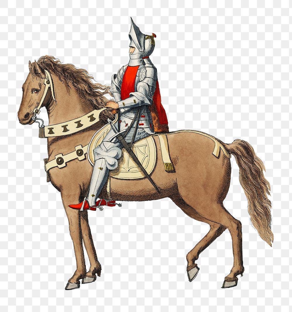 Knight png vintage illustration on transparent background