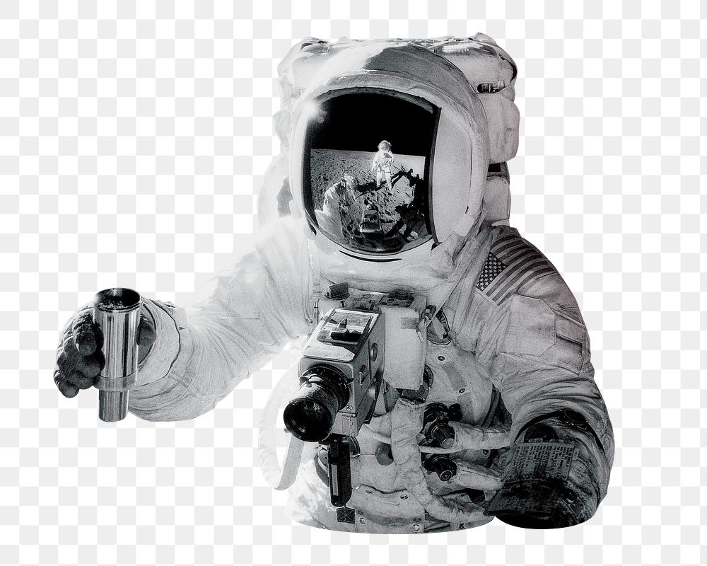 PNG Astronaut filming with camera, space aesthetic, collage element on transparent background
