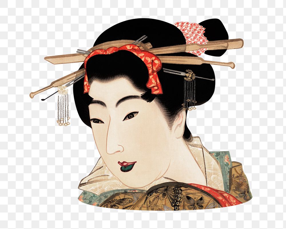 Japanese woman png, transparent background. Remixed by rawpixel.