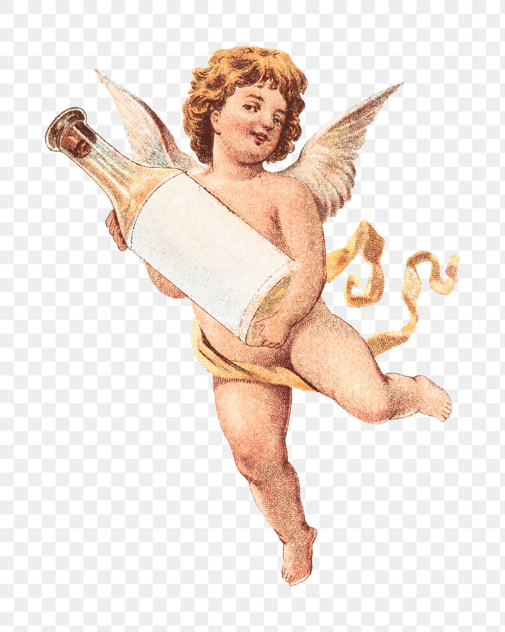 Cherub png holding perfume bottle, vintage illustration on transparent background. Remixed by rawpixel.
