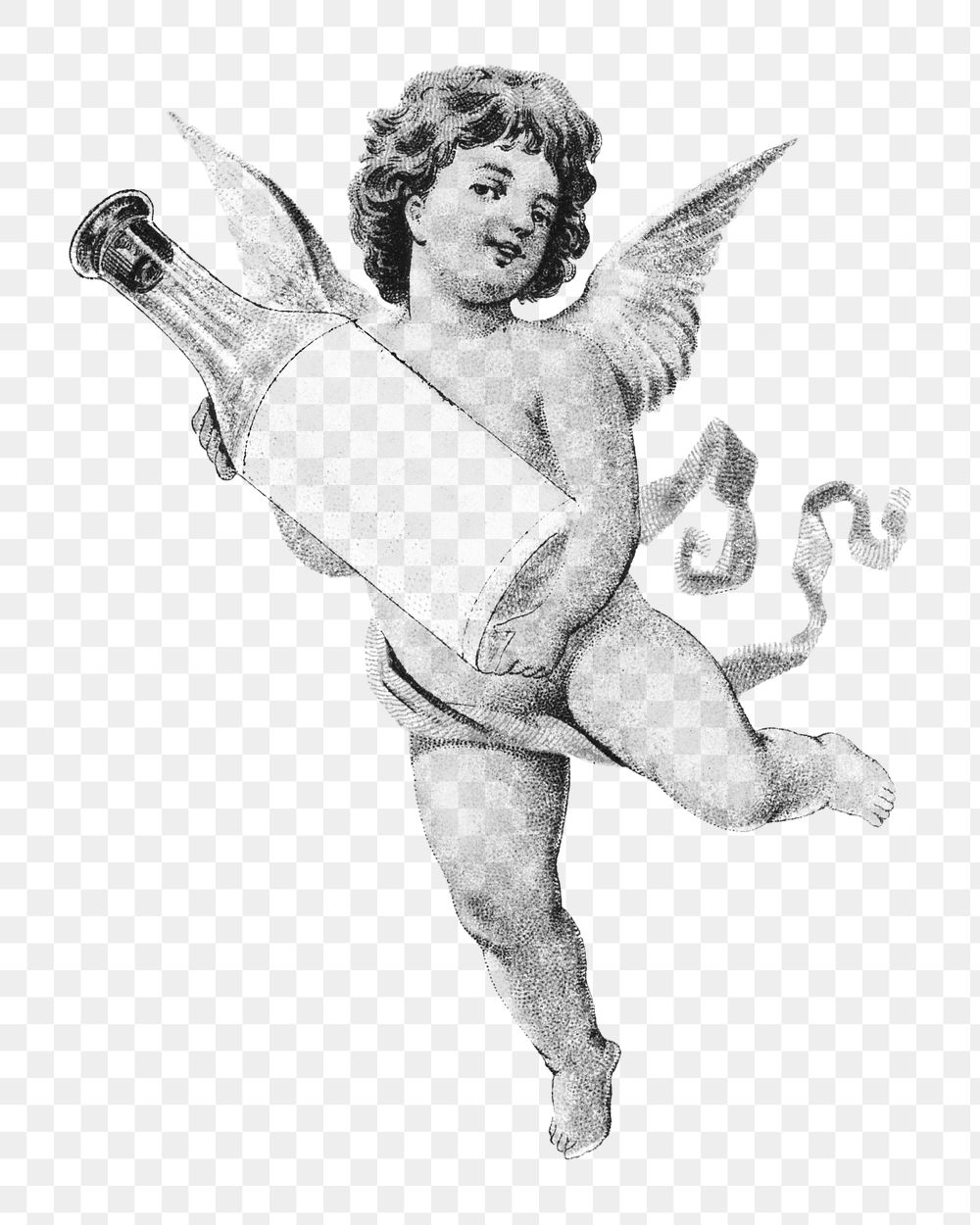 Cherub png holding perfume bottle, vintage illustration on transparent background. Remixed by rawpixel.