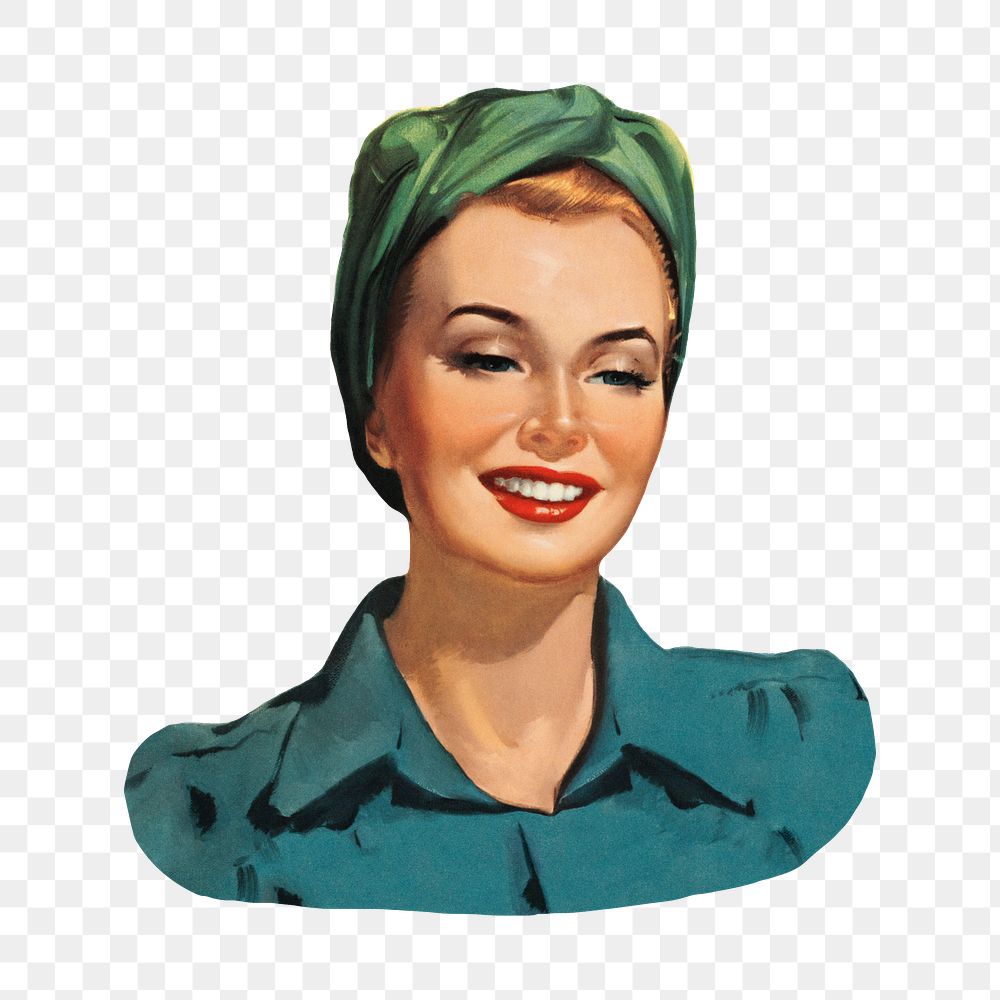 Smiling woman png, vintage illustration by George Roepp on transparent background. Remixed by rawpixel.