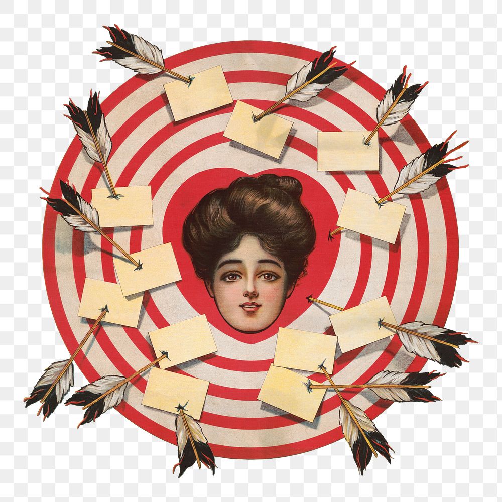 The target png, vintage woman illustration on transparent background. Remixed by rawpixel.