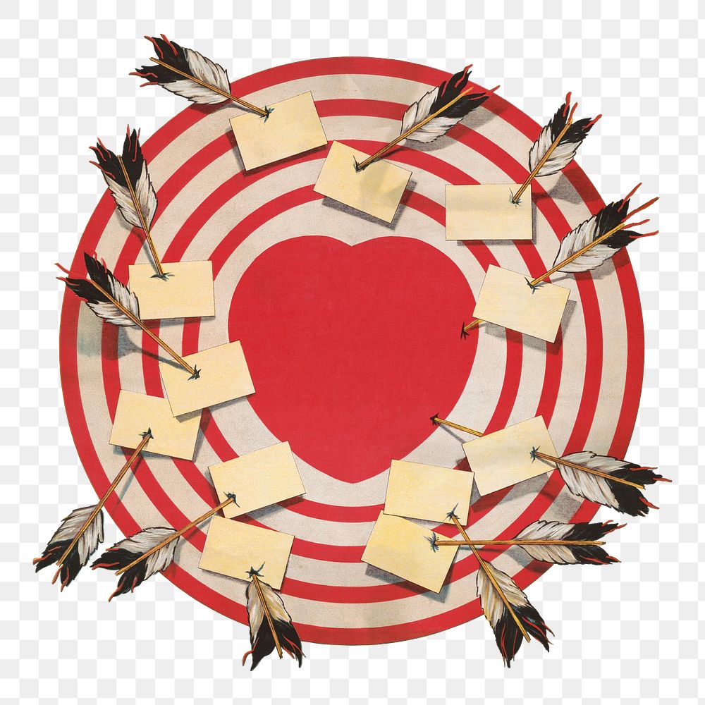 The target png, red heart illustration on transparent background. Remixed by rawpixel.